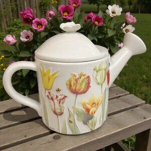 HALLMARK Nature's Sketchbook Flowering Watering Can Teapot | Ladybug Butterfly